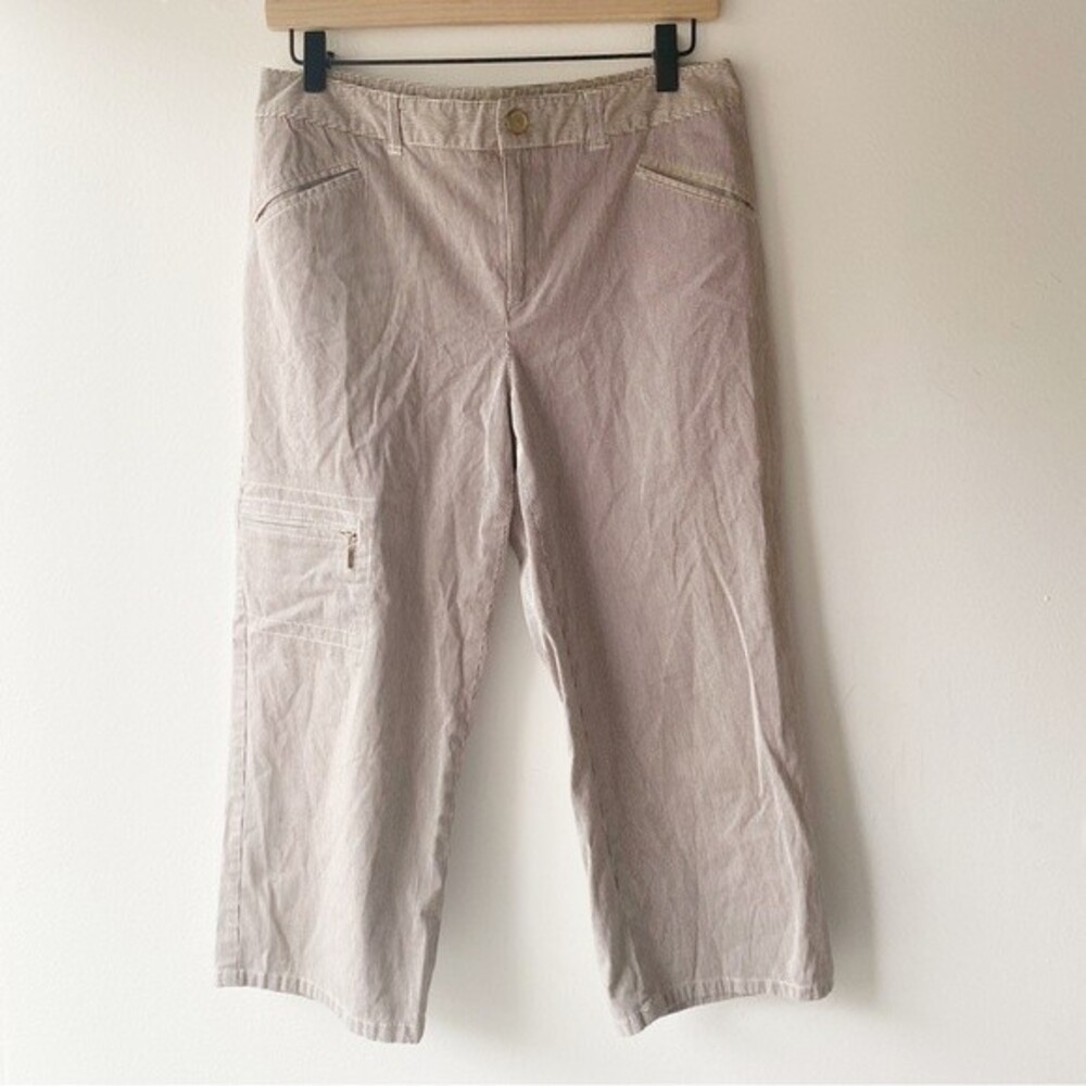 rafaella brown striped straight leg cropped pant